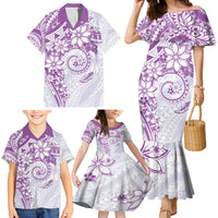 Polynesian Pattern With Plumeria Flowers Family Matching Mermaid Dress and Hawaiian Shirt Purple LT05 - Polynesian Pride