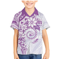 Polynesian Pattern With Plumeria Flowers Family Matching Mermaid Dress and Hawaiian Shirt Purple LT05 Son's Shirt Purple - Polynesian Pride