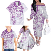 Polynesian Pattern With Plumeria Flowers Family Matching Off The Shoulder Long Sleeve Dress and Hawaiian Shirt Purple LT05 - Polynesian Pride