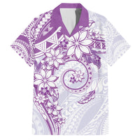 Polynesian Pattern With Plumeria Flowers Family Matching Off Shoulder Maxi Dress and Hawaiian Shirt Purple LT05 Dad's Shirt - Short Sleeve Purple - Polynesian Pride