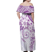 Polynesian Pattern With Plumeria Flowers Family Matching Off Shoulder Maxi Dress and Hawaiian Shirt Purple LT05 - Polynesian Pride