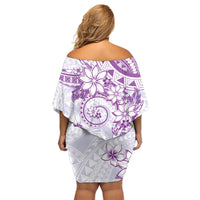 Polynesian Pattern With Plumeria Flowers Family Matching Off Shoulder Short Dress and Hawaiian Shirt Purple LT05 - Polynesian Pride