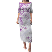 Polynesian Pattern With Plumeria Flowers Family Matching Puletasi and Hawaiian Shirt Purple LT05 Mom's Dress Purple - Polynesian Pride