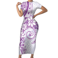 Polynesian Pattern With Plumeria Flowers Family Matching Short Sleeve Bodycon Dress and Hawaiian Shirt Purple LT05 Mom's Dress Purple - Polynesian Pride