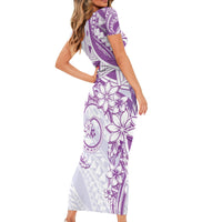 Polynesian Pattern With Plumeria Flowers Family Matching Short Sleeve Bodycon Dress and Hawaiian Shirt Purple LT05 - Polynesian Pride