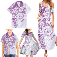 Polynesian Pattern With Plumeria Flowers Family Matching Summer Maxi Dress and Hawaiian Shirt Purple LT05 - Polynesian Pride