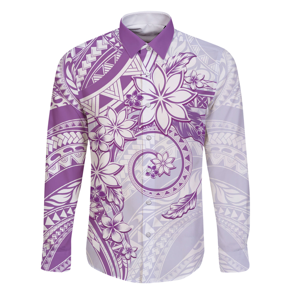 Polynesian Pattern With Plumeria Flowers Family Matching Summer Maxi Dress and Hawaiian Shirt Purple LT05 Dad's Shirt - Long Sleeve Purple - Polynesian Pride