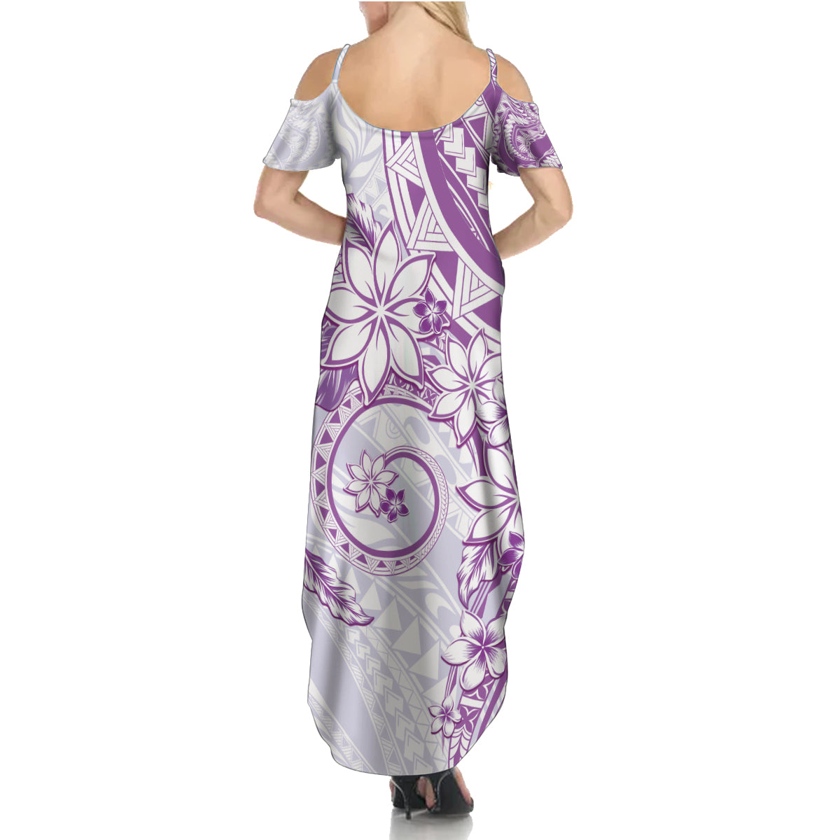 Polynesian Pattern With Plumeria Flowers Family Matching Summer Maxi Dress and Hawaiian Shirt Purple LT05 - Polynesian Pride