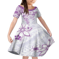 Polynesian Pattern With Plumeria Flowers Kid Short Sleeve Dress Purple LT05 KID Purple - Polynesian Pride