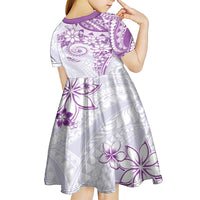 Polynesian Pattern With Plumeria Flowers Kid Short Sleeve Dress Purple LT05 - Polynesian Pride