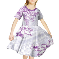 Polynesian Pattern With Plumeria Flowers Kid Short Sleeve Dress Purple LT05 - Polynesian Pride