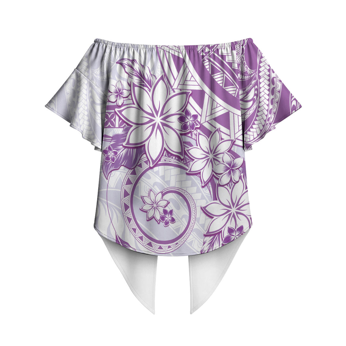 Polynesian Pattern With Plumeria Flowers Off Shoulder Wrap Waist Top Purple LT05 - Polynesian Pride