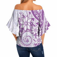 Polynesian Pattern With Plumeria Flowers Off Shoulder Wrap Waist Top Purple LT05 - Polynesian Pride