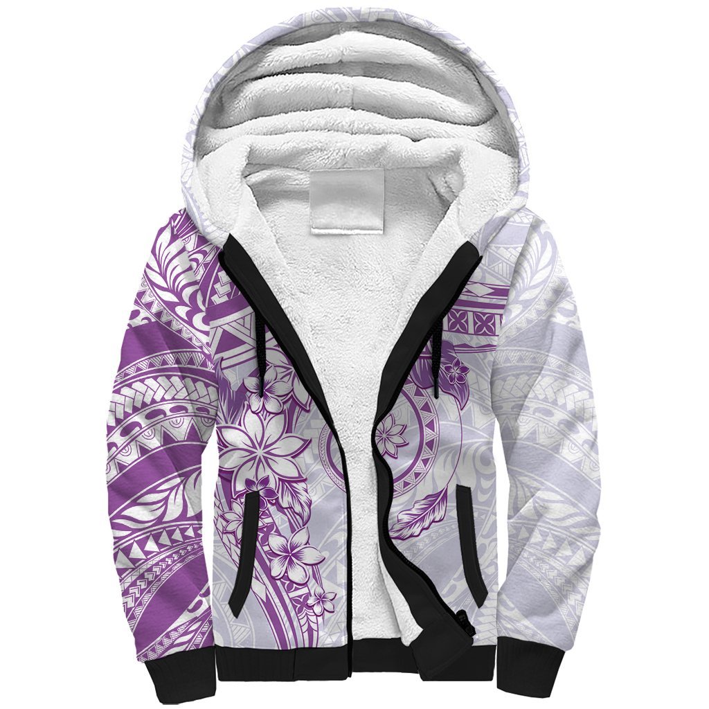Polynesian Pattern With Plumeria Flowers Sherpa Hoodie Purple LT05 Unisex Purple - Polynesian Pride