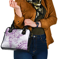 Polynesian Pattern With Plumeria Flowers Shoulder Handbag Purple