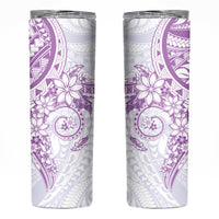 Purple Polynesian Pattern With Plumeria Flowers Skinny Tumbler