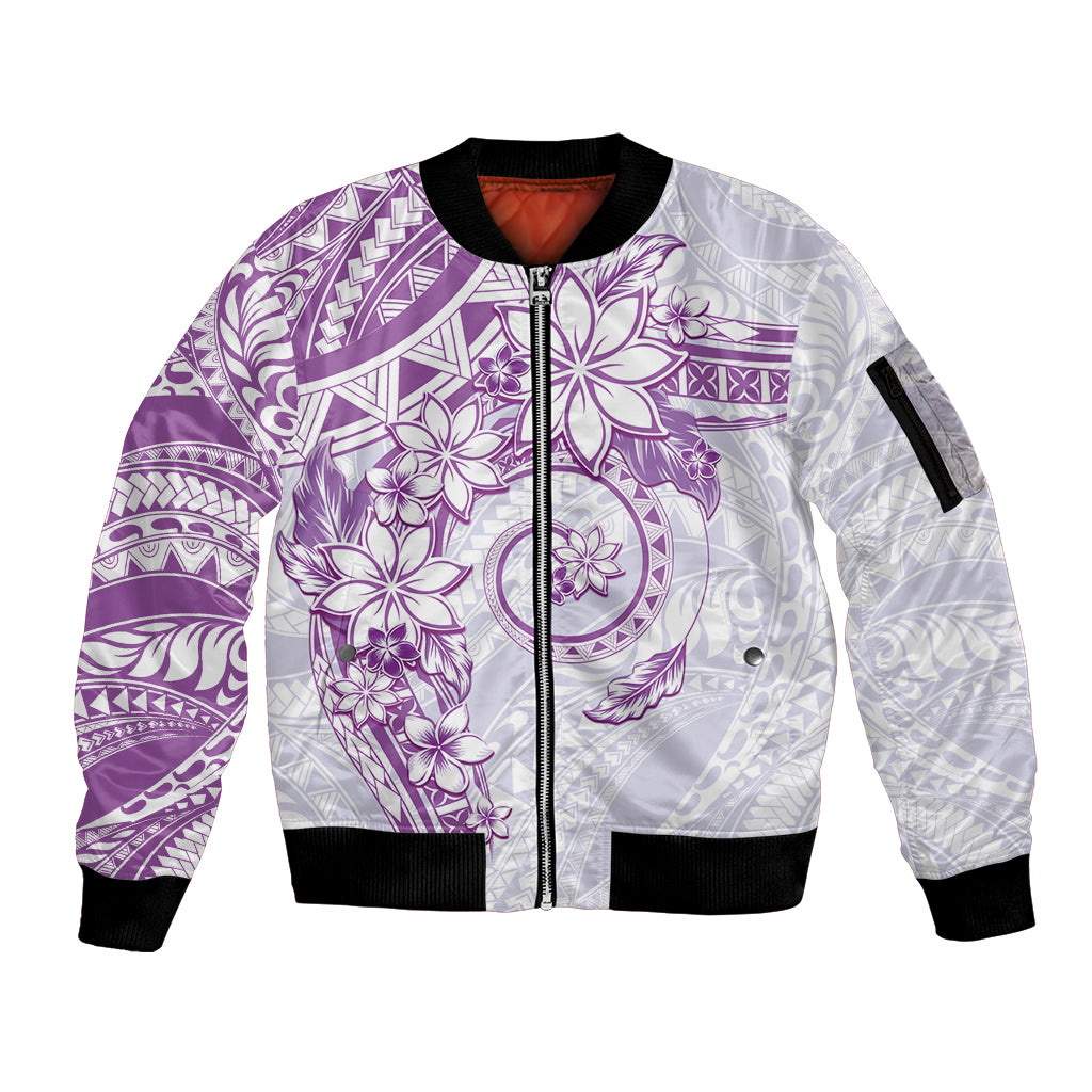 Polynesian Pattern With Plumeria Flowers Sleeve Zip Bomber Jacket Purple LT05 Unisex Purple - Polynesian Pride