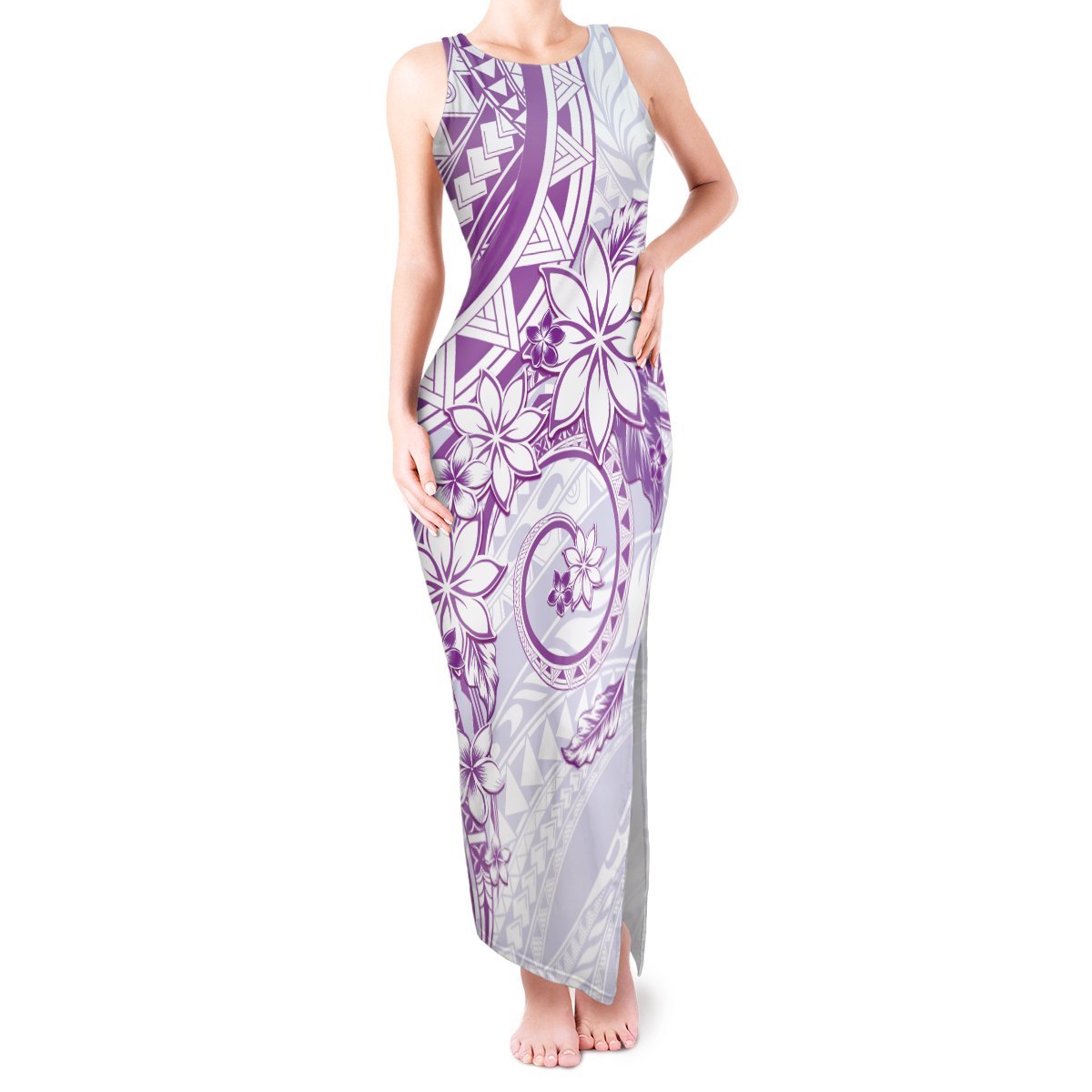Polynesian Pattern With Plumeria Flowers Tank Maxi Dress Purple LT05 Women Purple - Polynesian Pride