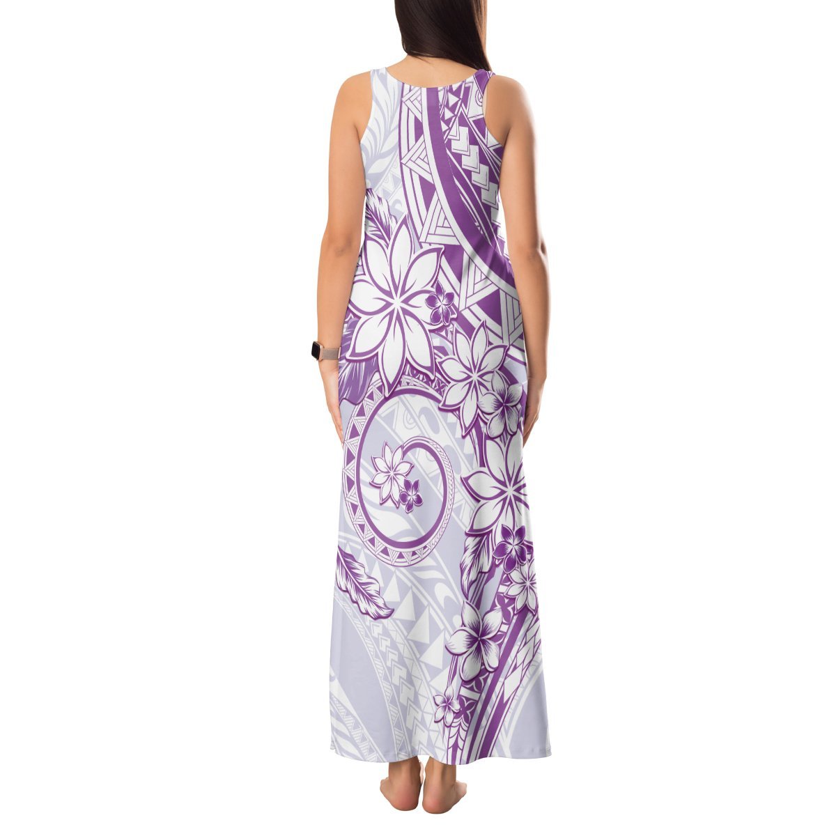 Polynesian Pattern With Plumeria Flowers Tank Maxi Dress Purple LT05 - Polynesian Pride