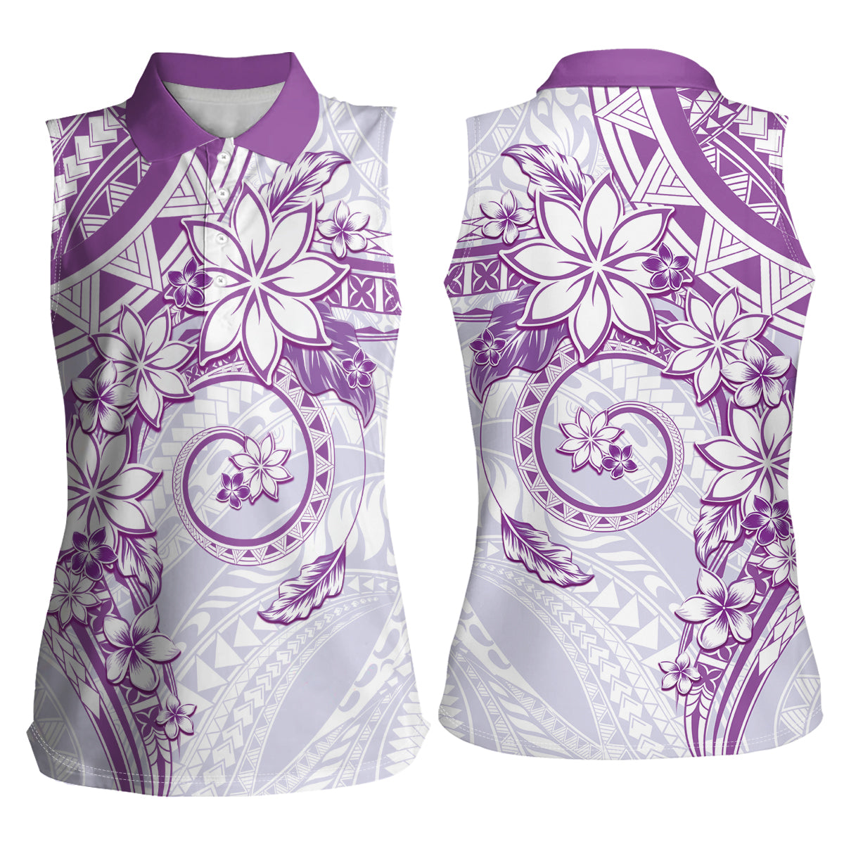 Polynesian Pattern With Plumeria Flowers Women Sleeveless Polo Shirt Purple LT05 - Polynesian Pride