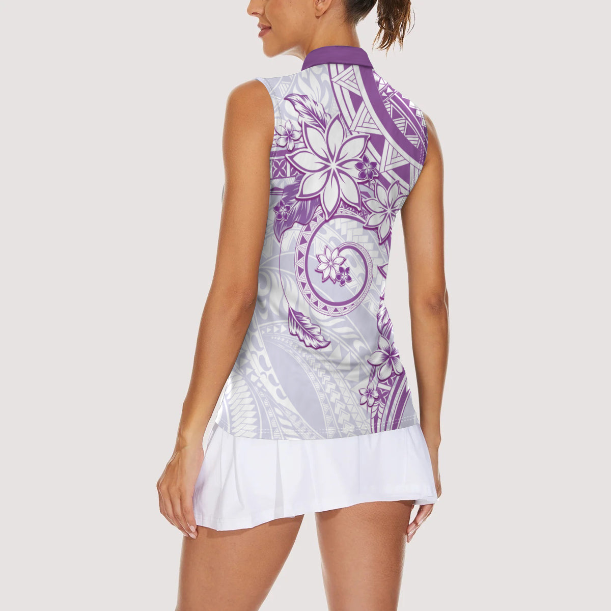 Polynesian Pattern With Plumeria Flowers Women Sleeveless Polo Shirt Purple LT05 - Polynesian Pride