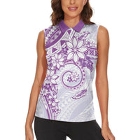 Polynesian Pattern With Plumeria Flowers Women Sleeveless Polo Shirt Purple LT05 - Polynesian Pride