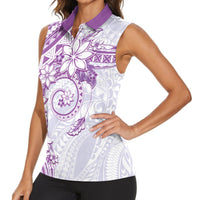Polynesian Pattern With Plumeria Flowers Women Sleeveless Polo Shirt Purple LT05 - Polynesian Pride