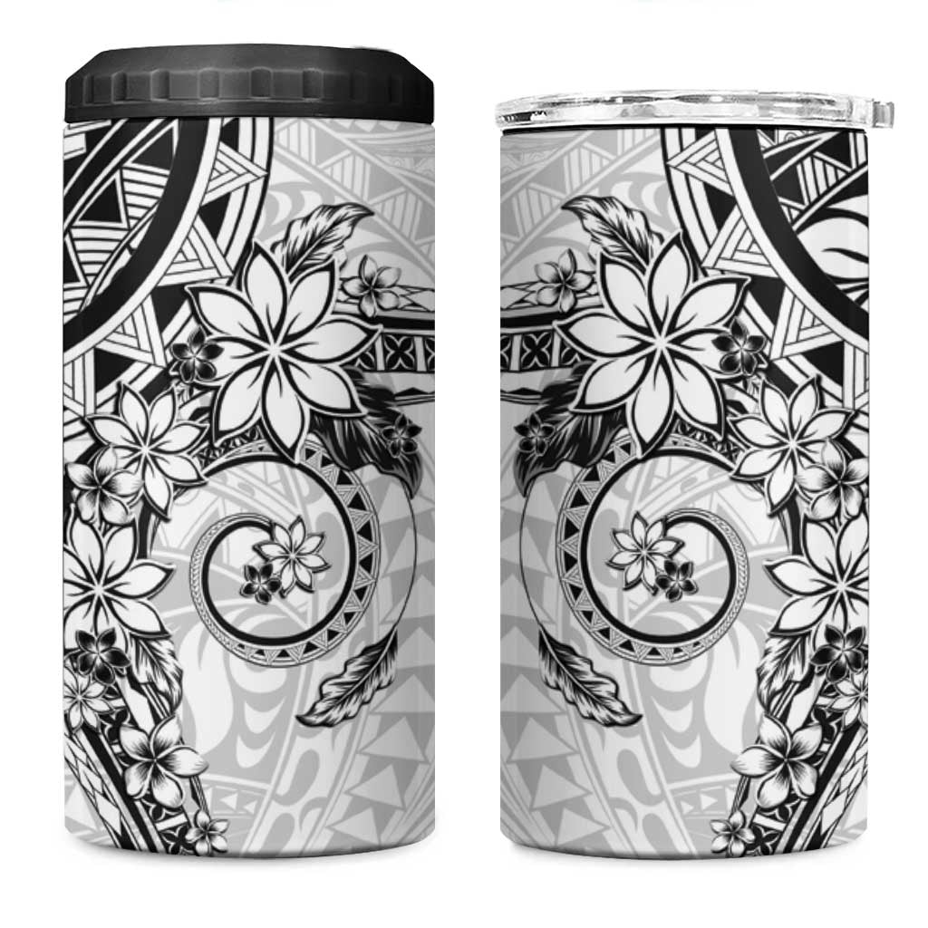 White Polynesian Pattern With Plumeria Flowers 4 in 1 Can Cooler Tumbler LT05 One Size: 16 oz White - Polynesian Pride
