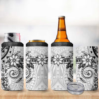 White Polynesian Pattern With Plumeria Flowers 4 in 1 Can Cooler Tumbler LT05 - Polynesian Pride