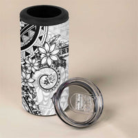 White Polynesian Pattern With Plumeria Flowers 4 in 1 Can Cooler Tumbler LT05 - Polynesian Pride