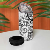 White Polynesian Pattern With Plumeria Flowers 4 in 1 Can Cooler Tumbler LT05 - Polynesian Pride