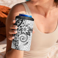 White Polynesian Pattern With Plumeria Flowers 4 in 1 Can Cooler Tumbler LT05 - Polynesian Pride