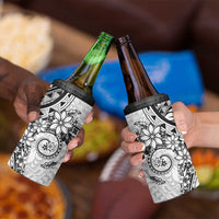White Polynesian Pattern With Plumeria Flowers 4 in 1 Can Cooler Tumbler LT05 - Polynesian Pride