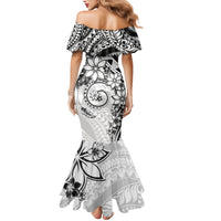 Polynesian Pattern With Plumeria Flowers Family Matching Mermaid Dress and Hawaiian Shirt White LT05 - Polynesian Pride