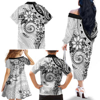 Polynesian Pattern With Plumeria Flowers Family Matching Off The Shoulder Long Sleeve Dress and Hawaiian Shirt White LT05 - Polynesian Pride