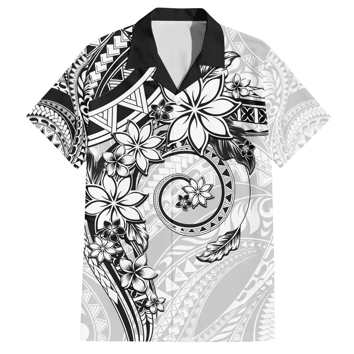 Polynesian Pattern With Plumeria Flowers Family Matching Off The Shoulder Long Sleeve Dress and Hawaiian Shirt White LT05 Dad's Shirt - Short Sleeve White - Polynesian Pride