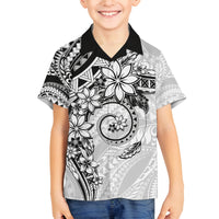 Polynesian Pattern With Plumeria Flowers Family Matching Off Shoulder Short Dress and Hawaiian Shirt White LT05 Son's Shirt White - Polynesian Pride