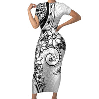 Polynesian Pattern With Plumeria Flowers Family Matching Short Sleeve Bodycon Dress and Hawaiian Shirt White LT05 Mom's Dress White - Polynesian Pride