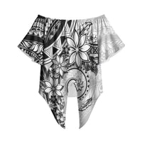 Polynesian Pattern With Plumeria Flowers Off Shoulder Wrap Waist Top White LT05 White - Polynesian Pride