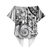 Polynesian Pattern With Plumeria Flowers Off Shoulder Wrap Waist Top White LT05 - Polynesian Pride
