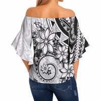 Polynesian Pattern With Plumeria Flowers Off Shoulder Wrap Waist Top White LT05 - Polynesian Pride