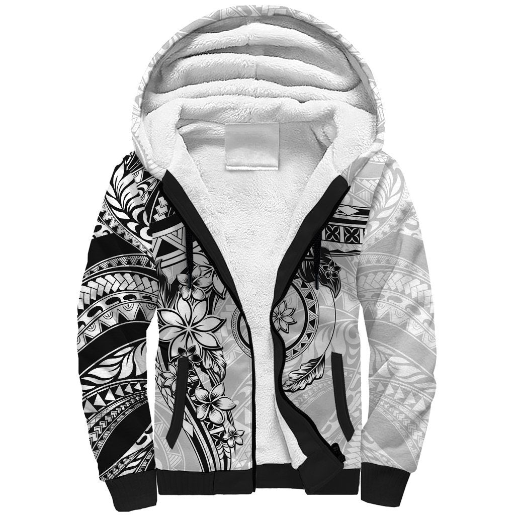 Polynesian Pattern With Plumeria Flowers Sherpa Hoodie White LT05 Unisex White - Polynesian Pride