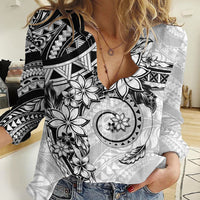 Polynesian Pattern With Plumeria Flowers Women Casual Shirt White LT05 Female White - Polynesian Pride