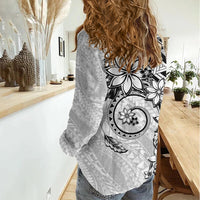 Polynesian Pattern With Plumeria Flowers Women Casual Shirt White LT05 - Polynesian Pride