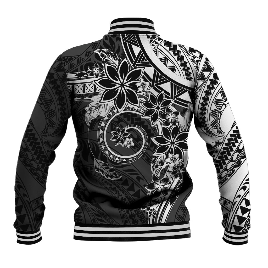 Polynesian Pattern With Plumeria Flowers Baseball Jacket Black