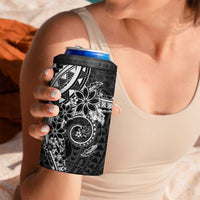 Black Polynesian Pattern With Plumeria Flowers 4 in 1 Can Cooler Tumbler