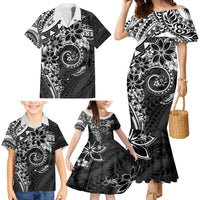 Polynesian Pattern With Plumeria Flowers Family Matching Mermaid Dress and Hawaiian Shirt Black LT05 - Polynesian Pride