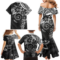 Polynesian Pattern With Plumeria Flowers Family Matching Mermaid Dress and Hawaiian Shirt Black LT05 - Polynesian Pride