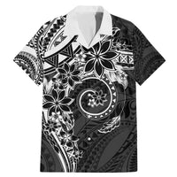Polynesian Pattern With Plumeria Flowers Family Matching Mermaid Dress and Hawaiian Shirt Black LT05 Dad's Shirt - Short Sleeve Black - Polynesian Pride