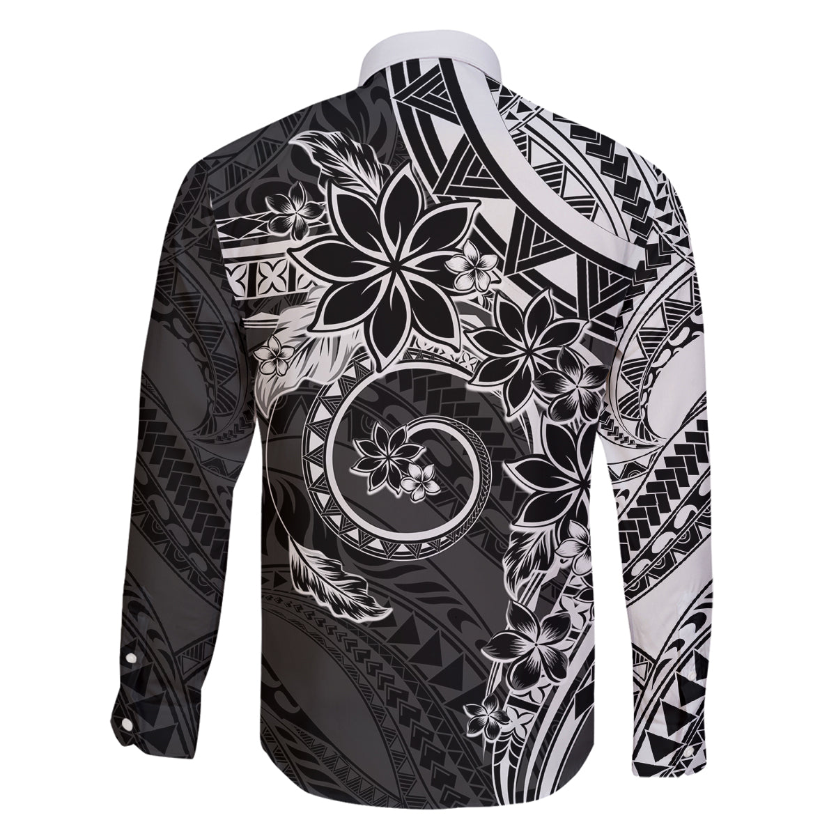 Polynesian Pattern With Plumeria Flowers Family Matching Mermaid Dress and Hawaiian Shirt Black LT05 - Polynesian Pride